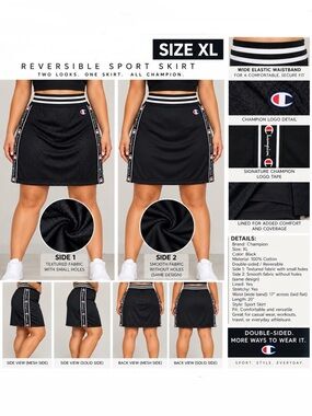CHAMPION REVERSIBLE SPORT SKIRT – BLACK  SIZE X-LARGE 
(NEW WITH TAGS) A35
